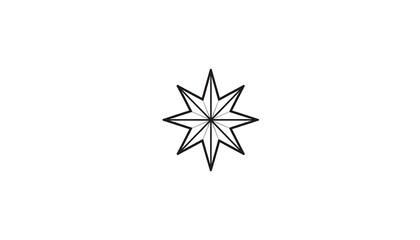 Obraz premium A simple, symmetrical, eight-pointed star, outlined in black, is centered against a clean white background. Geometric and minimalist design