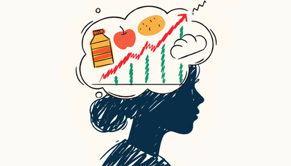 Woman thinking about healthy food and business growth