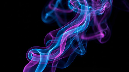 Abstract Swirling Smoke Wisps in Neon Blue and Purple Hues.