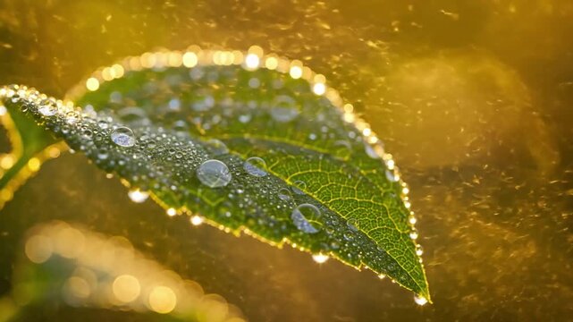 Dust Motes Dancing in Golden Light Close-up, shallow depth of field, showing microscopic dust particles suspended in the air, illuminated by a strong golden hour backlight against a plain, diffused
