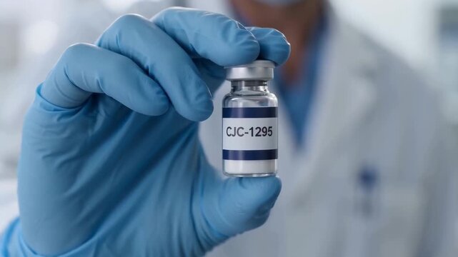 doctor holding CJC-1295 peptide vial therapy for longevity and biohacking
