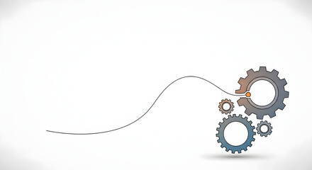 Interconnected gears in motion illustrating mechanical harmony and synchronized movement in a technical illustration from a side viewpoint