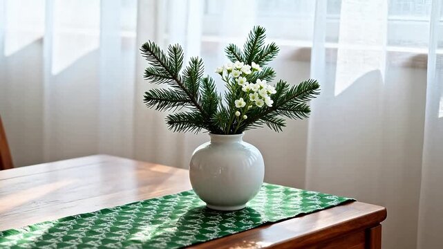 Floral arrangement in vase on table