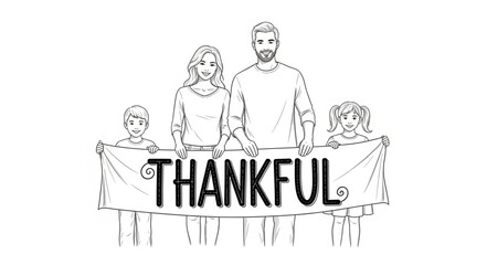 Obraz premium Family Gathering with Thankful Sign.