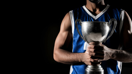 Fototapeta premium Athlete holding a glittering silver trophy cup, signifying a major achievement in sports and a testament to winning