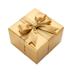 Obraz premium Elegant gold gift box with a decorative bow, isolated on transparent background