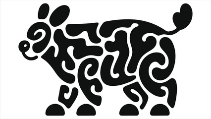 Fototapeta premium Boho Chinese Zodiac Dog Silhouette Vector – Mystical Tribal Animal Symbol, Abstract Black and White Horoscope Sign Illustration for Astrology Posters, Tattoos, Logos and Modern Spiritual Decor Artwork