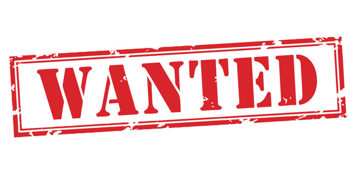 Vintage red distressed WANTED stamp graphic symbol law enforcement crime fugitive reward announcement search