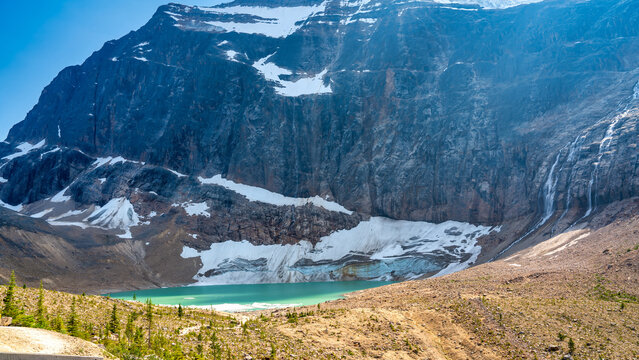 Crystal-clear Edith Cavell Lake in Jasper National Park, a serene natural retreat
