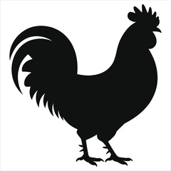 Black Rooster Silhouette Vector Illustration. Chinese Zodiac Sign Symbol Isolated on White Background. Standing Cock Farm Animal Icon for Lunar New Year, Horoscope Astrology, and Poultry Logo Design. © Tanver
