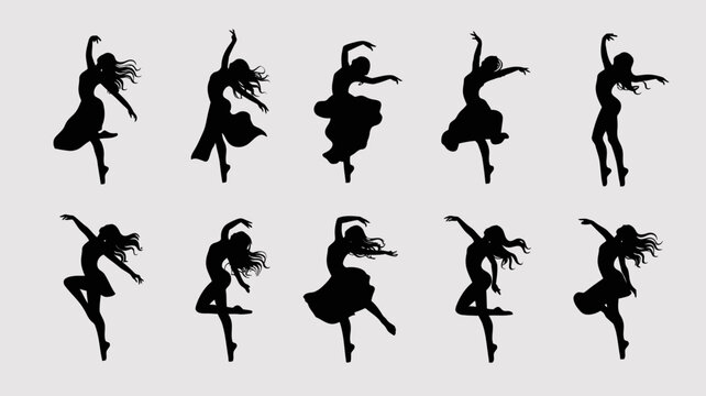 Dancing Silhouette Collection: Graceful silhouettes capture the fluidity of dance, showcasing the movement of dancers. The contrast emphasizes the dynamism of form and expression.