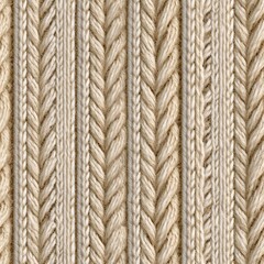 Close-up of Cream Knitted Fabric with Vertical Ribbed Texture