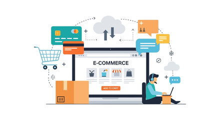 Fototapeta premium E-commerce Online Shopping Experience with Digital Payment, Delivery, and Customer Support