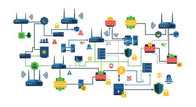 Detailed network diagram illustrating cybersecurity and data communication