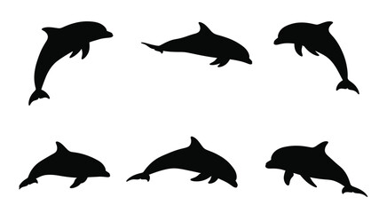 Fototapeta premium A collection of black silhouettes depicting playful and leaping dolphins