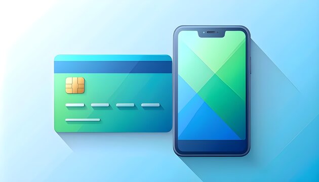 Clean vector illustration of a smartphone and credit card, representing mobile banking and digital payment concept in a minimal flat style