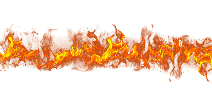 Orange and yellow realistic fire flame on transparent background. 