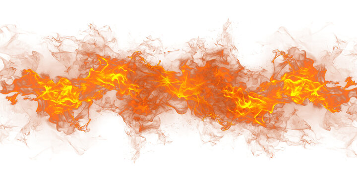 Orange and yellow realistic fire flames on transparent background. 