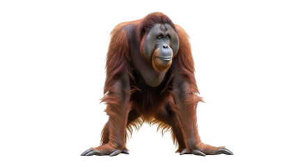 Majestic orangutan standing isolated PNG on transparent background, great ape with reddish-brown fur for wildlife and conservation themes © Aliona