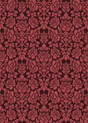 Elegant red rose damask seamless pattern vector with vintage floral ornament, luxury red rose damask seamless pattern vector for wallpaper and textile design, classic damask pattern background 