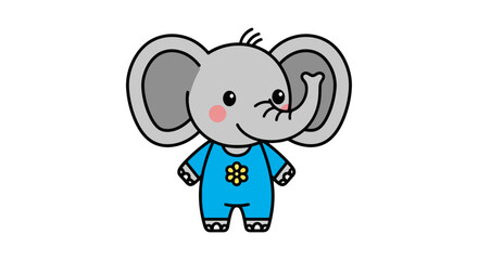 Obraz premium Cute cartoon baby elephant wearing blue pajamas.