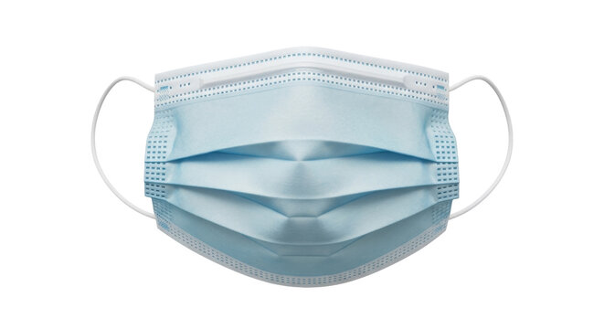 Light blue surgical face mask isolated PNG on transparent background, medical protective equipment for healthcare and virus prevention
