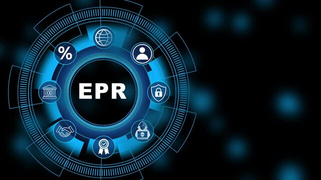 EPR Enterprise Resource Planning Circular Interface Animation Showing Business Integration and Corporate Technology Management System 4K black background visuals