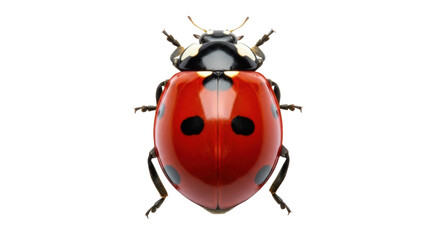 Seven-spot ladybug PNG isolated on transparent background, red beetle with black spots for nature and educational projects © Aliona