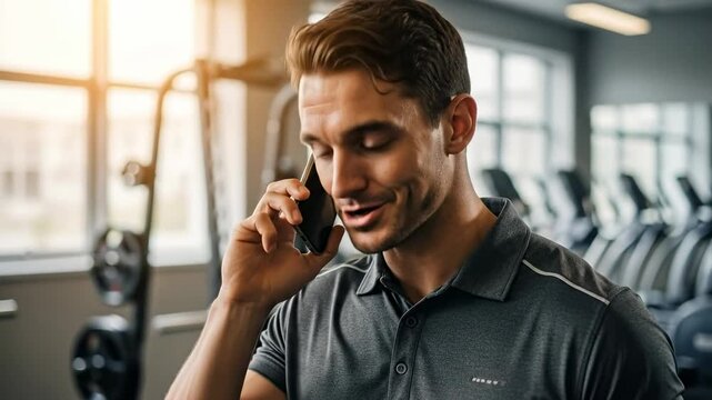 Professional fitness coach managing client schedule on mobile phone at the gym