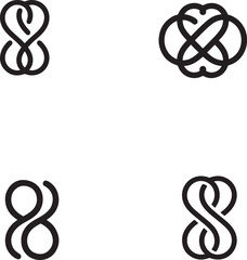 Obraz premium Four Black Infinity Symbols and Knot on White Background