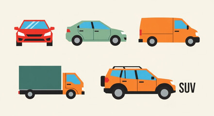 Collection of diverse vehicles including cars vans and trucks. © Romm