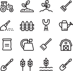 Fototapeta premium Agricultural Tools and Farming Vector Icon Pack
