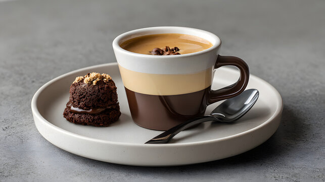 Espresso cup two tone coffee espresso tofu cream dessert cup two tone coffee aeb bb brown ceramic cup with crema and chocolate cookie plate