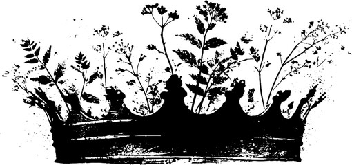 Royal crown with laurel leaves high contrast black and white ink design