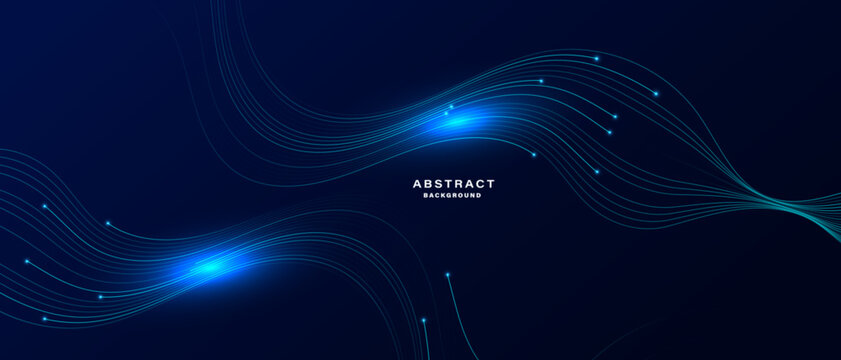 Technology abstract background with flowing light lines and glowing particles.	