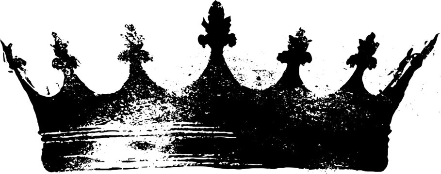 Vintage black and white crown and bow ink illustration design for retro print