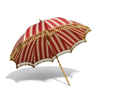 Elegant antique style sun umbrella isolated against a clean background, suggesting summer luxury and bright weather protection, luxury, vacation, sunshine