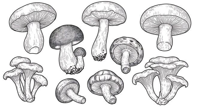 Botanical Linework: Fungal Forms