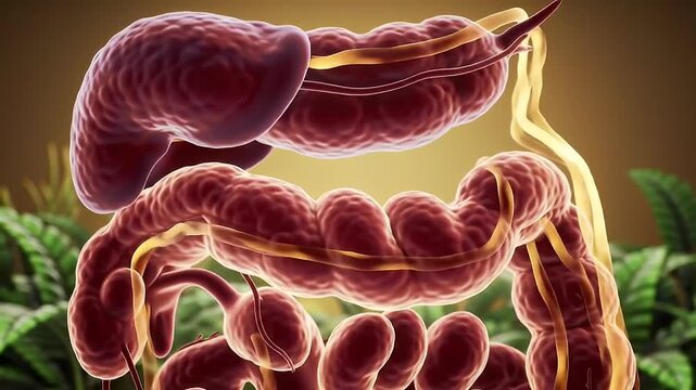 Detailed anatomical illustration showcasing the human digestive system with liver stomach intestines and spleen ideal for medical education health publications and scientific presentations