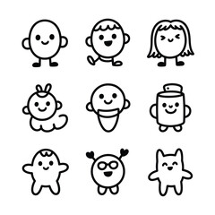 Nine cartoon characters with different hairstyles and expressions cute d