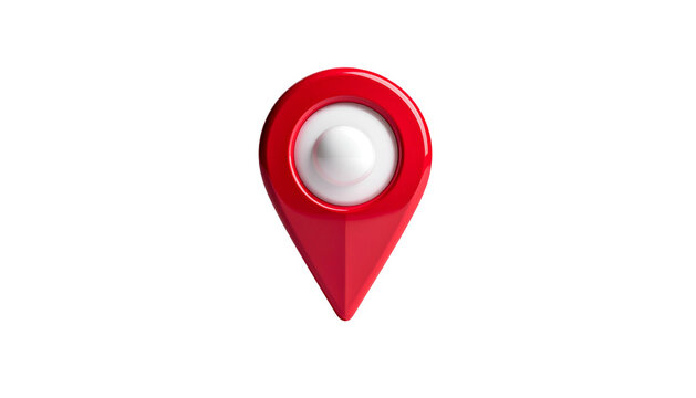 3D glossy red map pin with white center on black