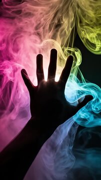Silhouette of a Hand Reaching Through Colorful Smoke, Concept of Sensory Processing Disorder and Neurodiversity