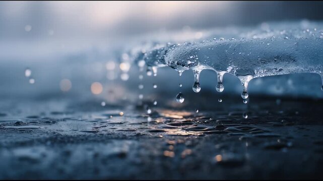 Melting Ice Surface Transitioning into Flowing Water