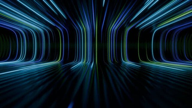 Cyberpunk Blue and Purple Glowing Lines Moving from Center Seamless Loop