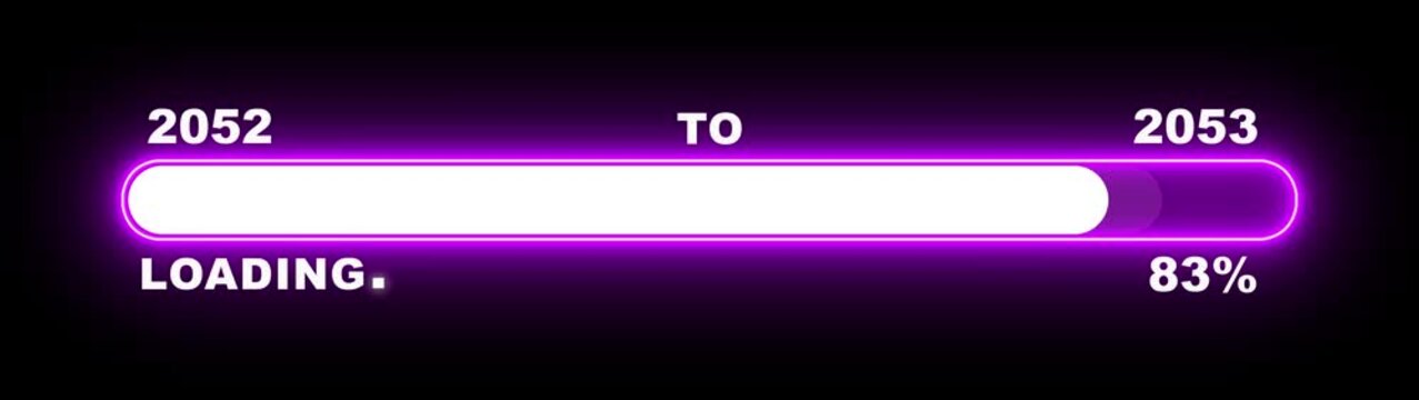 New year 2053 loading bar animation Year changing from 2052 to 2053. Loading bar from 2052 to 2053 new year transfer animation. Almost reaching New Year, loading business progress.