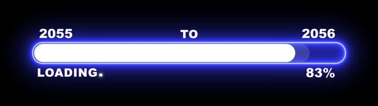 New year 2056 loading bar animation Year changing from 2055 to 2056. Loading bar from 2055 to 2056 new year transfer animation. Almost reaching New Year, loading business progress.
