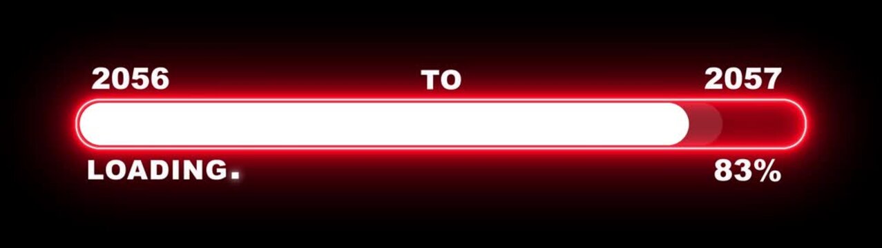 New year 2057 loading bar animation Year changing from 2056 to 2057. Loading bar from 2056 to 2057 new year transfer animation. Almost reaching New Year, loading business progress.