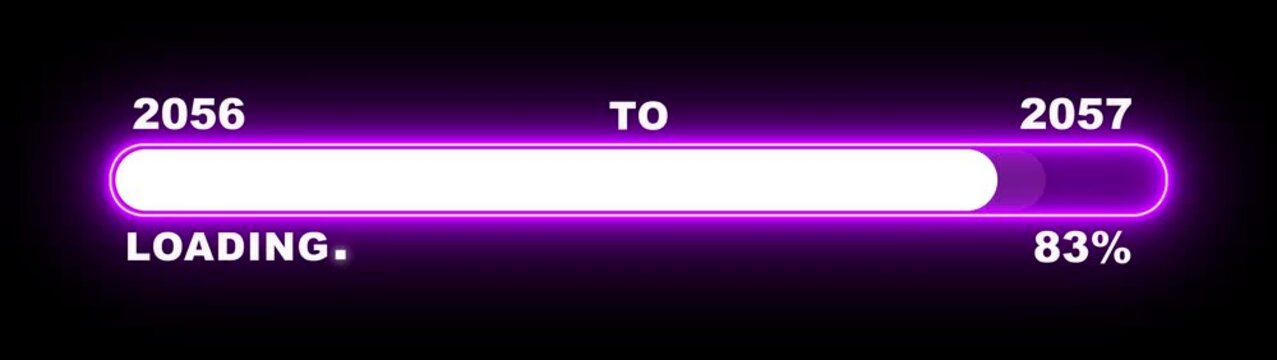 New year 2057 loading bar animation Year changing from 2056 to 2057. Loading bar from 2056 to 2057 new year transfer animation. Almost reaching New Year, loading business progress.