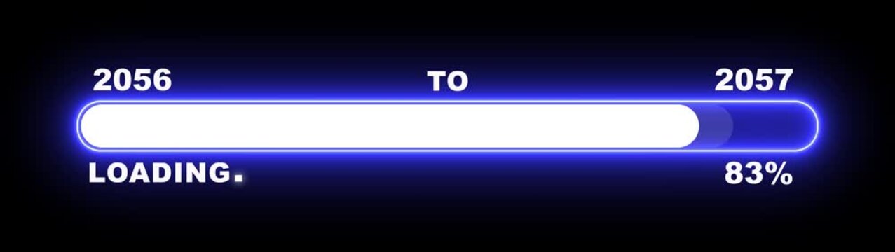 New year 2057 loading bar animation Year changing from 2056 to 2057. Loading bar from 2056 to 2057 new year transfer animation. Almost reaching New Year, loading business progress.