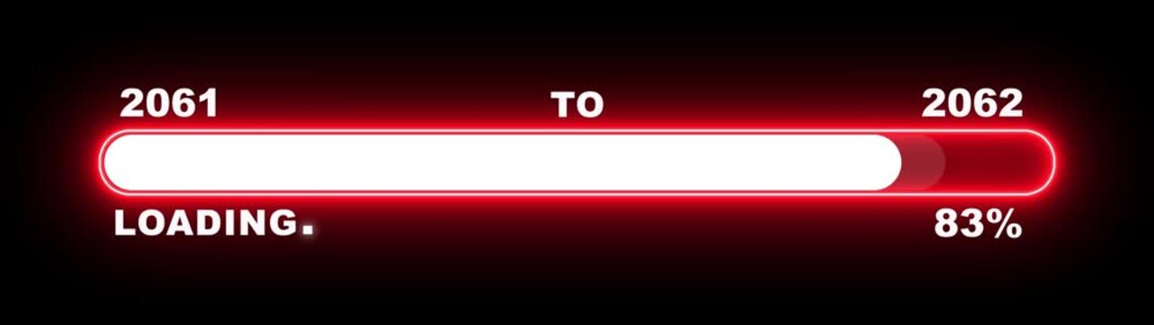 New year 2062 loading bar animation Year changing from 2061 to 2062. Loading bar from 2061 to 2062 new year transfer animation. Almost reaching New Year, loading business progress.